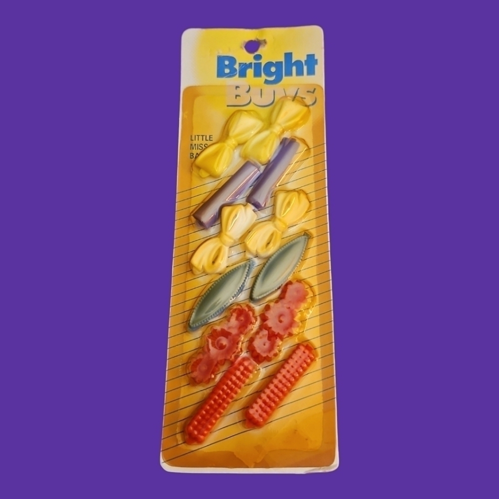 VTG BRIGHT BUYS 1970s Deadstock Plastic Bows Floral and Bar Barrettes